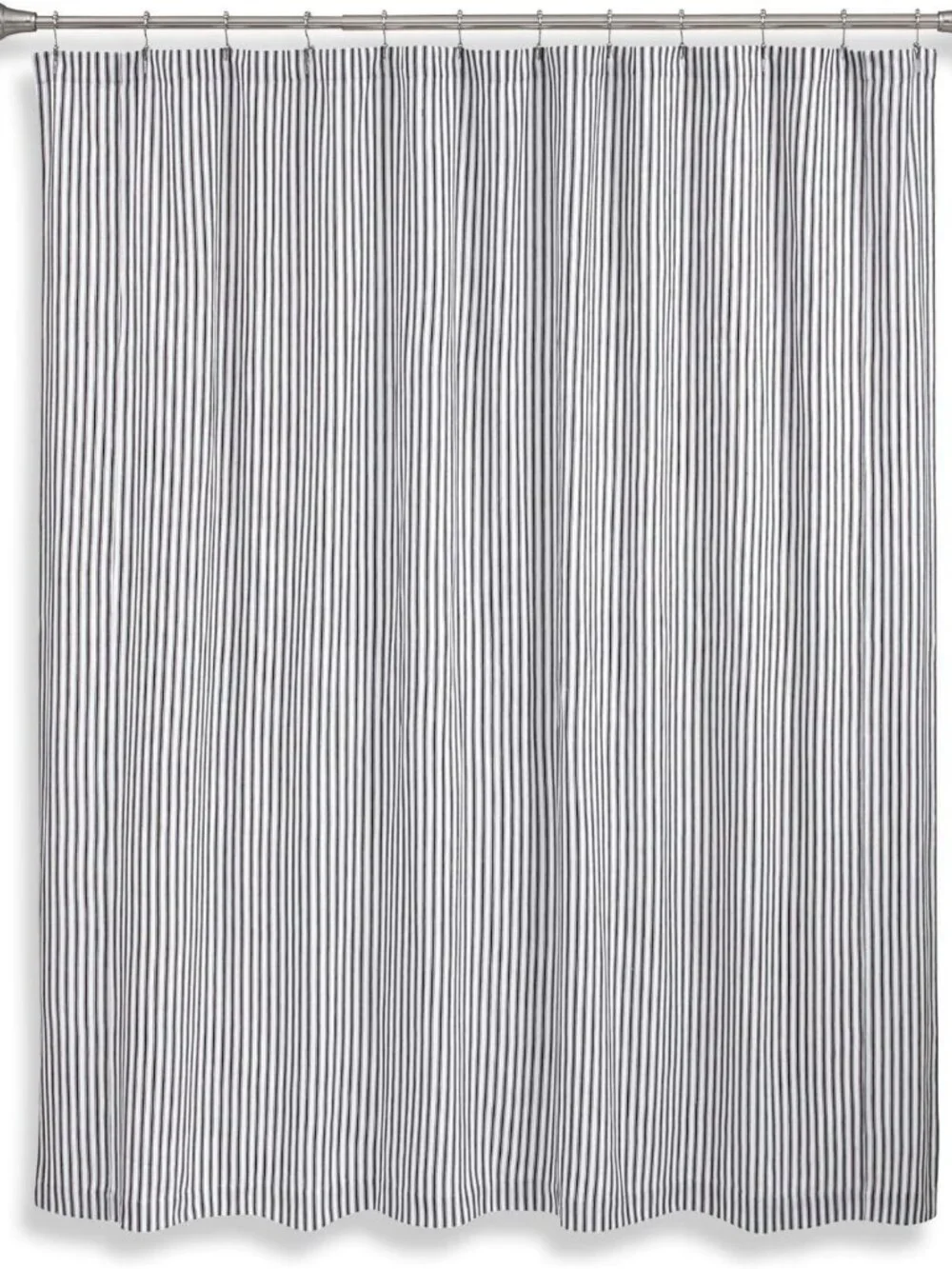 Stylish Black & White Ticking Stripe Cotton Shower Curtain 72x72 Inches